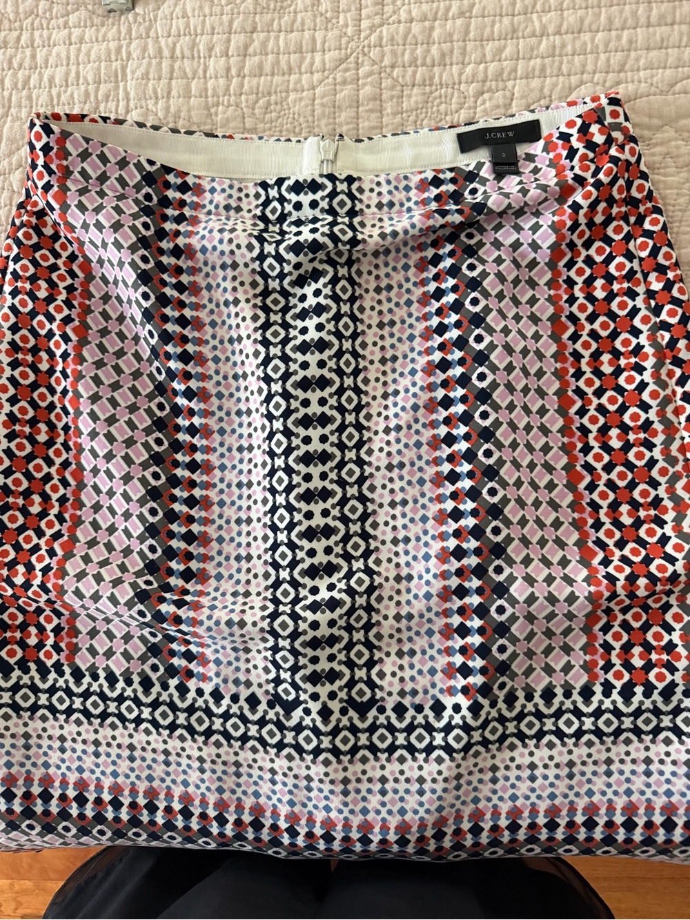J. Crew Multicolor Geometric Pencil Skirt — Pink, Navy & Red Accents